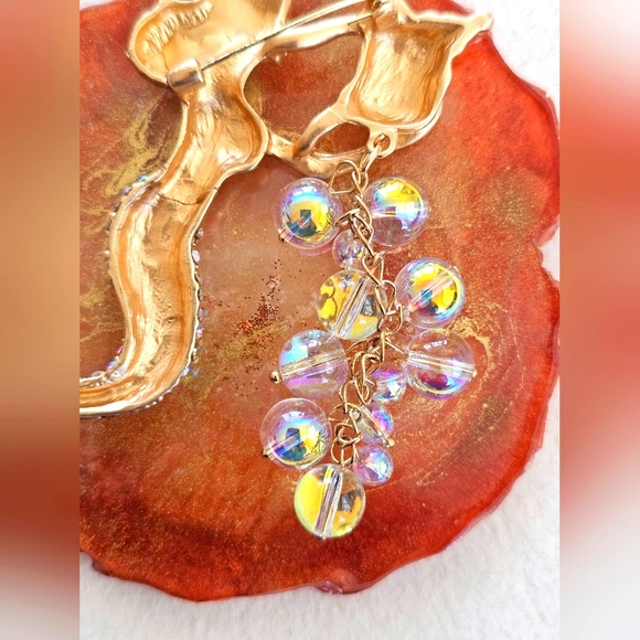 Vintage Kirk's Folly Oceana Gold Aurora Borealis Crystals Mermaid Brooch Dangle - Picture 15 of 15